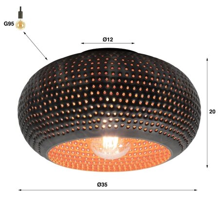 BelaLuz Industriële plafondlamp Cambal 1-lichts zwart bruin