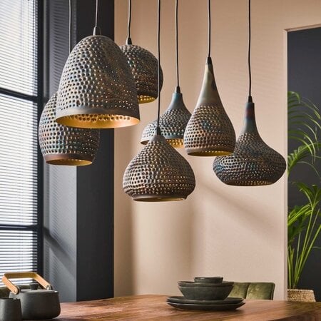 BelaLuz Industriële hanglamp Cambal 7-lichts zwart bruin