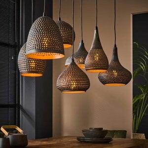 BelaLuz Industriële hanglamp Cambal 7-lichts zwart bruin