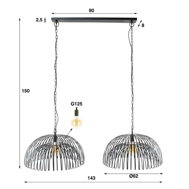 BelaLuz Industriële - Moderne - Hanglamp - Charcoal - Bow