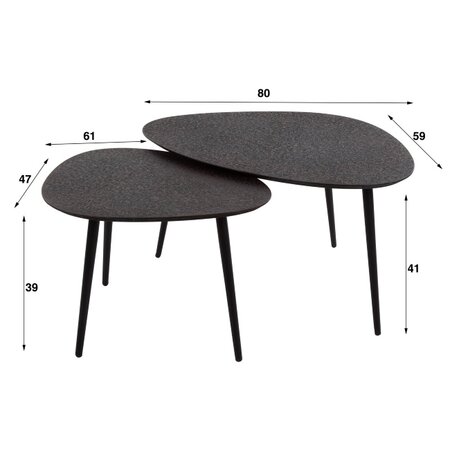 BelaLuz Moderne Industriële salontafel Vela 2 set zwart