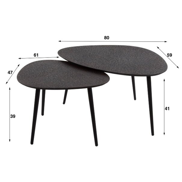 BelaLuz Moderne - Industriële - Salontafel - 2 set - Zwart - Vela