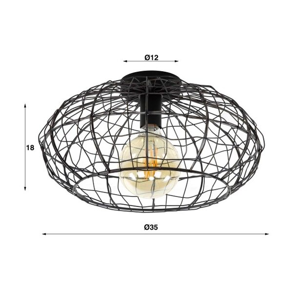 BelaLuz Industriële - Plafondlamp - Zwart Bruin - Ø35 cm - Wire