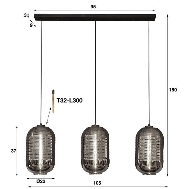 BelaLuz Moderne - Hanglamp - 3 Lichts - Chrome glas - Droid