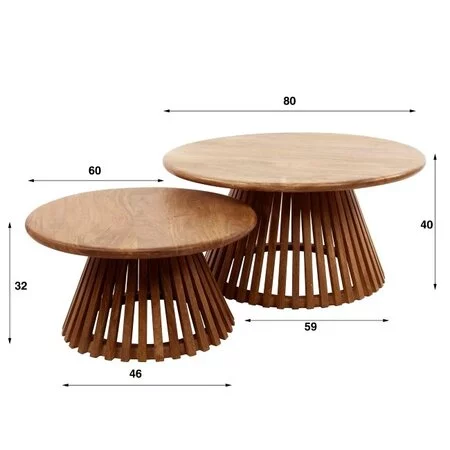 BelaLuz Landelijke salontafel Ubud 2 set mangohout bruin