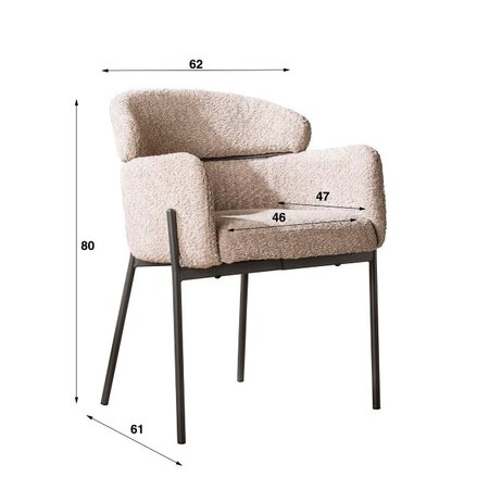 BelaLuz Moderne eetkamerstoel Dandy bouclé zandkleur