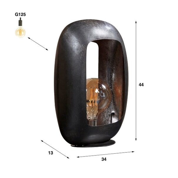 BelaLuz Industriële - Tafellamp - 1 Lichts - 44 cm - Zwart Nikkel - Brick