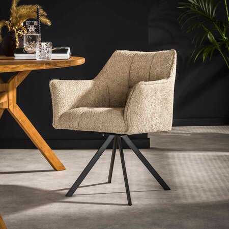 BelaLuz Moderne eetkamerstoel Turn bouclé zandkleur draaibaar