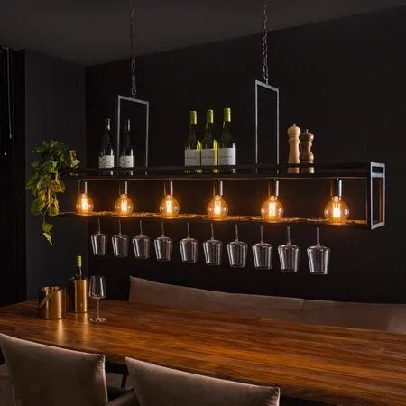 BelaLuz Industriële Moderne Hanglamp Baro 6-lichts Bar Lamp charcoal