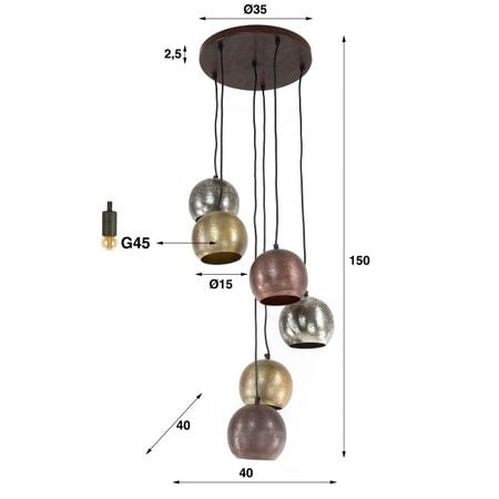 BelaLuz Design Moderne hanglamp Circo 6-lichts getrapt