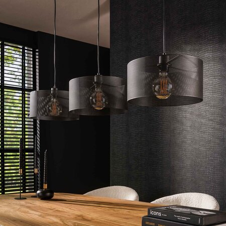 BelaLuz Industriële Vintage hanglamp Mite 3-lichts charcoal