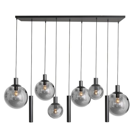 Steinhauer Hotel Chique hanglamp Bollique 9-lichts Kokers zwart met smoke glas
