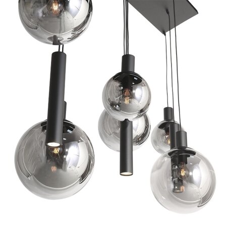 Steinhauer Hotel Chique hanglamp Bollique 9-lichts Kokers zwart met smoke glas