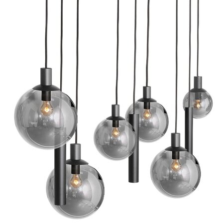 Steinhauer Hotel Chique hanglamp Bollique 9-lichts Kokers zwart met smoke glas