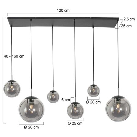 Steinhauer Hotel Chique hanglamp Bollique 6-lichts zwart met smoke glas