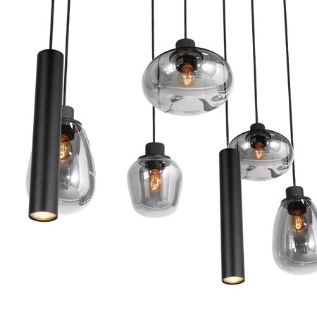 Steinhauer Design Hotel Chique hanglamp Reflexion 9-lichts zwart met smoke glas