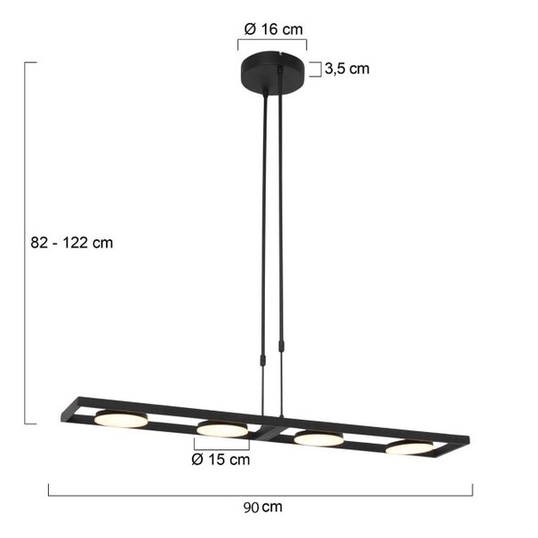 Steinhauer Moderne - Hanglamp - Dim to Warm - 4 Lichts - Zwart - Soleil