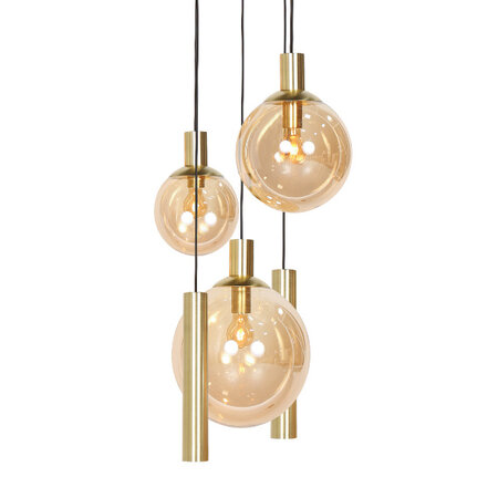 Steinhauer Hotel Chique hanglamp Bollique 5-lichts getrapt koker met amber glas