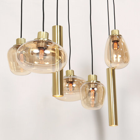 Steinhauer Design Hotel Chique hanglamp Reflexion 9-lichts goud met amber glas