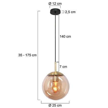 Steinhauer Hotel Chique hanglamp Bollique 1-licht Ø25 cm goud met amber glas