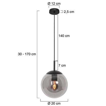 Steinhauer Hotel Chique hanglamp Bollique 1-licht Ø20 cm zwart met smoke glas