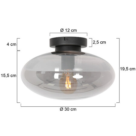 Steinhauer Hotel Chique plafondlamp Reflexion 1-lichts Ø30 cm zwart met smoke glas