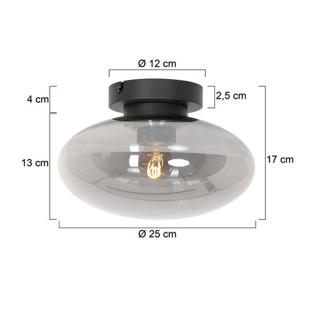 Steinhauer Hotel Chique plafondlamp Reflexion 1-lichts Ø25 cm zwart met smoke glas