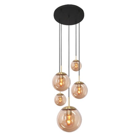 Steinhauer Moderne hanglamp Bollique 5-lichts goud met amber glas