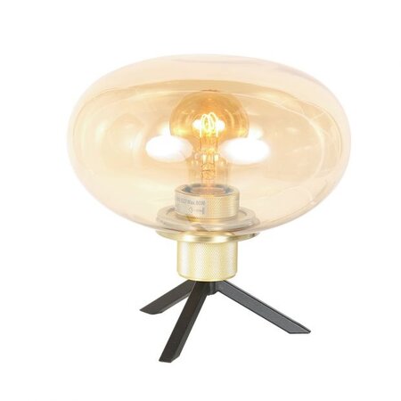 Steinhauer Hotel Chique tafellamp Reflexion 1-lichts rond goud met amber glas