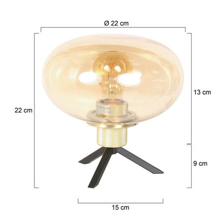 Steinhauer Hotel Chique tafellamp Reflexion 1-lichts rond goud met amber glas