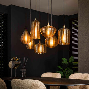 BelaLuz Klassieke Hotel Chique hanglamp Warp 7-lichts goud met amber glas