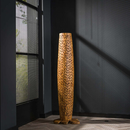 BelaLuz Landelijke vloerlamp Trench 3-lichts 145 cm teakhout