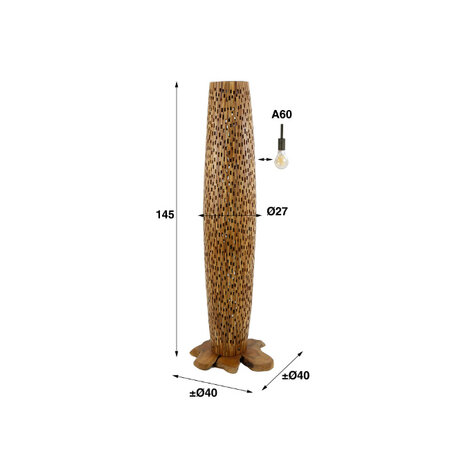 BelaLuz Landelijke vloerlamp Trench 3-lichts 145 cm teakhout