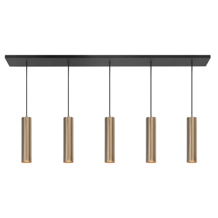 Highlight Moderne Industriële hanglamp Perugia 5-lichts koker goud met goud glas