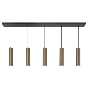 Highlight Moderne Industriële hanglamp Perugia 5-lichts Koker brons met amber glas