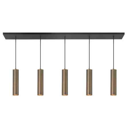 Highlight Moderne Industriële hanglamp Perugia 5-lichts Koker brons met amber glas