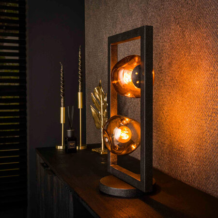 BelaLuz Moderne Design tafellamp Miro 2-lichts charcoal met gekleurde glazen