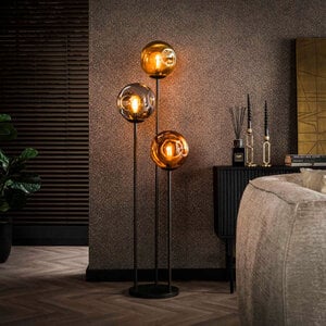 BelaLuz Moderne Design vloerlamp Miro 3-lichts charcoal met gekleurde glazen