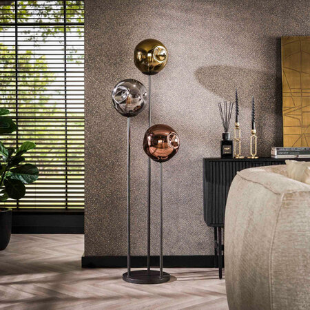 BelaLuz Moderne Design vloerlamp Miro 3-lichts charcoal met gekleurde glazen