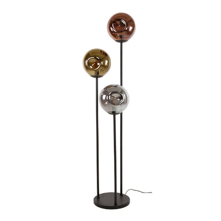 BelaLuz Moderne Design vloerlamp Miro 3-lichts charcoal met gekleurde glazen