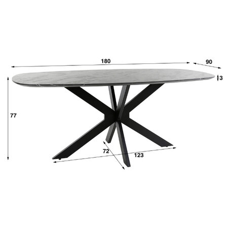 BelaLuz Moderne Industriële eetkamertafel Monte 180 cm deens ovaal