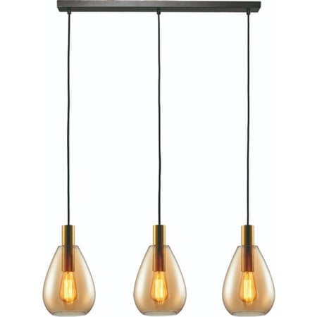 Freelight Hotel Chique hanglamp Dorato 3-lichts goud met amber glas