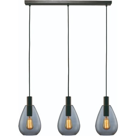 Freelight Hotel Chique hanglamp Dorato 3-lichts zwart met smoke glas