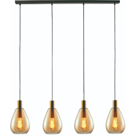 Freelight Hotel Chique hanglamp Dorato 4-lichts goud met amber glas