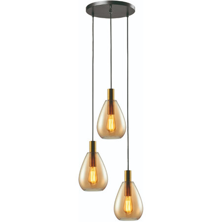 Freelight Hotel Chique hanglamp Dorato 3-lichts getrapt goud met amber glas