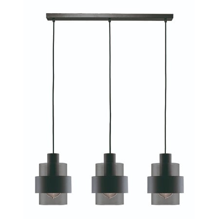 Freelight Moderne hanglamp Chiasso 3-lichts zwart met smoke glas