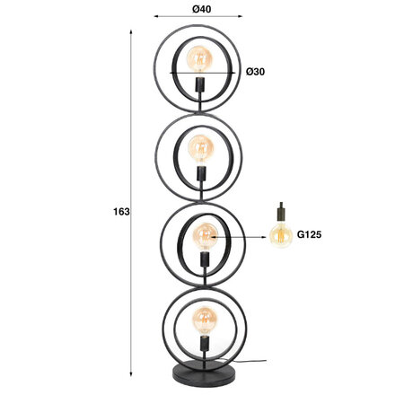 BelaLuz Moderne Industriële vloerlamp Ozon 4-lichts charcoal