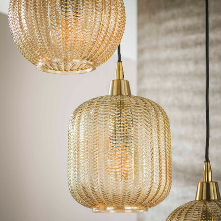 BelaLuz Klassieke hanglamp Beatrix 5-lichts getrapt goud met amber glas