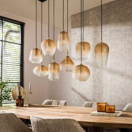 BelaLuz Hotel Chique hanglamp Bees 9-lichts goud met amber glas