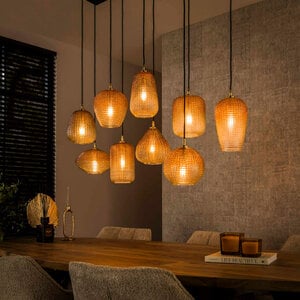 BelaLuz Hotel Chique hanglamp Bees 9-lichts goud met amber glas